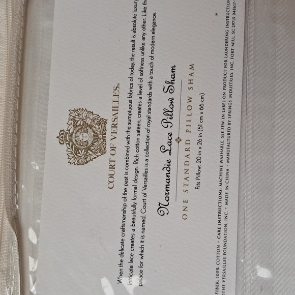 Court of Versailles pair standard pillow shams, cream all cotton embroidered - Picture 5 of 5